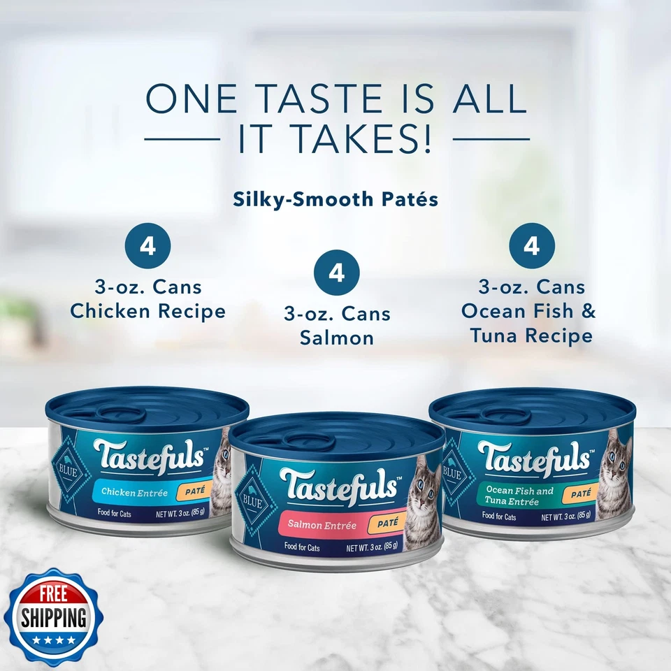 Paquete de variedad de alimentos húmedos para gatos Blue Buffalo Tastefuls paté natural, salmón, chicke Foto 3 de 4