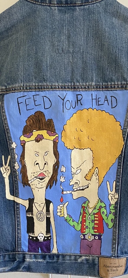 bevis and butthead 女式手绘牛仔夹克中号 — 第 2/3 张图片