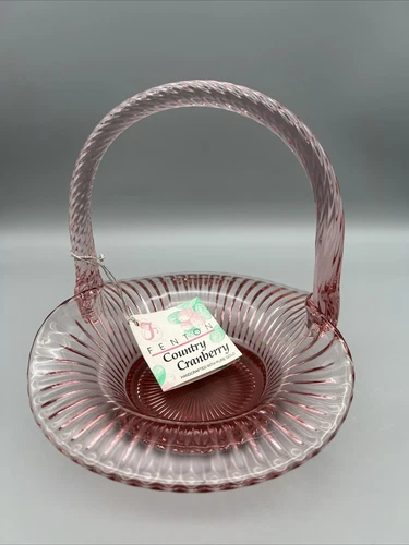 Beautiful Fenton Country Cranberry Basket With Original Tag