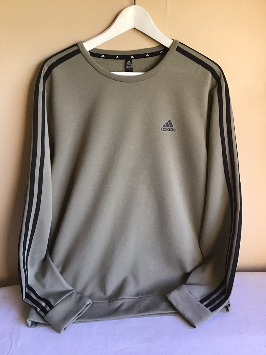 Womens Adidas Olive Green Black Three Stripe Crewneck Pullover