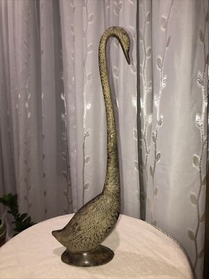 Vintage Mid Century Modern Long Neck Durable metal Crane,  Bird Statue Sculpture