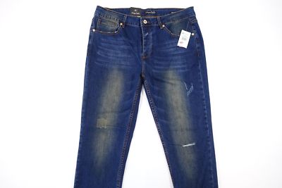 SOVEREIGN CODE FADED DISTRESSED BLUE 34 STRAIGHT FIT JEANS MENS NWT NEW