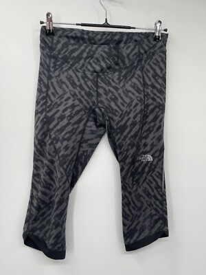 The North Face Small Capri Legging Women Grey Black Geometric Zip Pocket Running