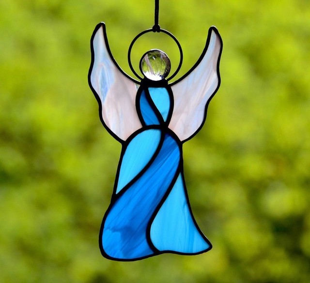 Stained glass angel, religious gift angel, glass suncatcher, window hanging eBay