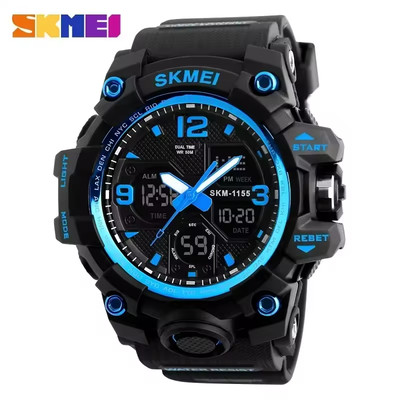 SKMEI Dual Time Watch Waterproof 5Bar, Sport Alarm LED-light Multi-functional