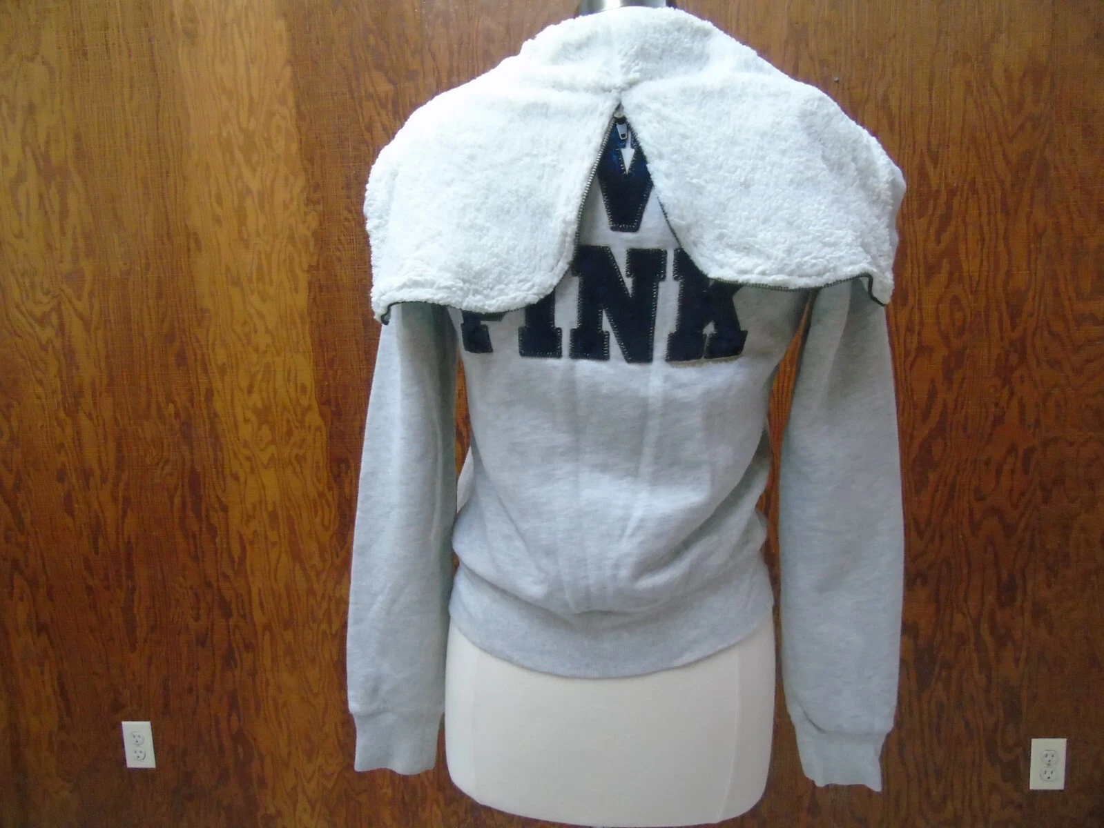 UNDERCOVER Victoria's Secret rosa felpa con cappuccio bottoni davanti grigio "Live Pink" taglia M Medium