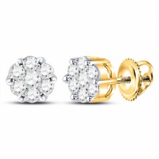 10k Yellow Gold Womens Round Diamond Flower Cluster Earrings 1/4 Cttw