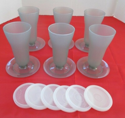 Vintage Set of 6 Tupperware#754 Parfait Dishes With Lids & Bases - Smoky Gray