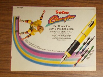 Seltene Werbung GEHA CHAMPION Schulfüller zum Schreibenlernen 1989