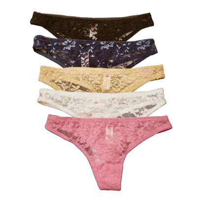 Fitora Women's Lace Stretch Thong Panties Underwear 5 Pack (S-XL)