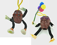 2pc Set-VINTAGE CALIFORNIA RAISINS TOY ORNAMENTS-Mini Figure Pencil Topper-KOREA