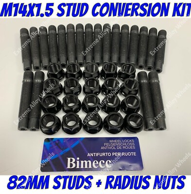 Schwarze Alufelgen Umbau Stehbolzen + Muttern 82mm x 20 für Original Mercedes E M R