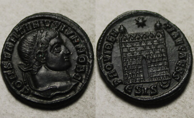Constantine Caesar Rare genuine Ancient Roman coin Camp-gate Siscia double moon