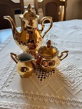 KM Bavaria Porzellan goldfarben Kaffee 3er-Set