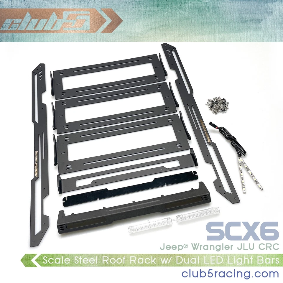 Metal Roof Rack ( V2 ) w/ Dual Light Bar for SCX6 Jeep JLU Wrangler - Image 2 of 4