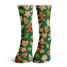 Kids Christmas Cookie Pattern Green Youth Unisex Crew Socks Food Funny Xmas