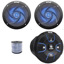 Pyle PLMRBT18 Bluetooth Marine Controller, 2x 5.25" 180W Max 2-Way LED Speakers