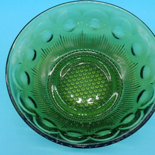 Vintage Green Glass Bartlett Collins Manhattan Bullseye Serving Bowl Dish 8.5x3