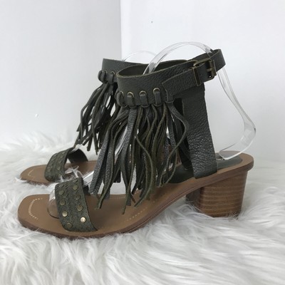 fringe block heel sandal