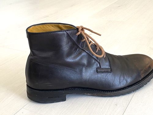 DSQUARED2 Mens Boots Black 9.5 EU 44 Patina Ankle Round Toe Lace Up Army Desert - Picture 7 of 14