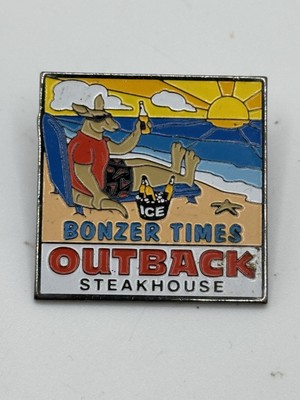 Vintage Outback Steakhouse Kangaroo Bonzer Time Lapel Hat Pin Beach Ocean Sun