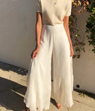 NWOT ST JOHN Evening Classic Ivory Silk Wide Leg Asymmetrical Pants Size 6