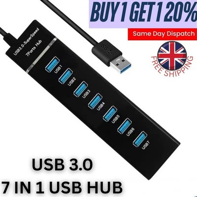 High Speed 7 Ports USB 3.0 HUB Power Splitter Verlängerungskabel für PC Laptop 30cm