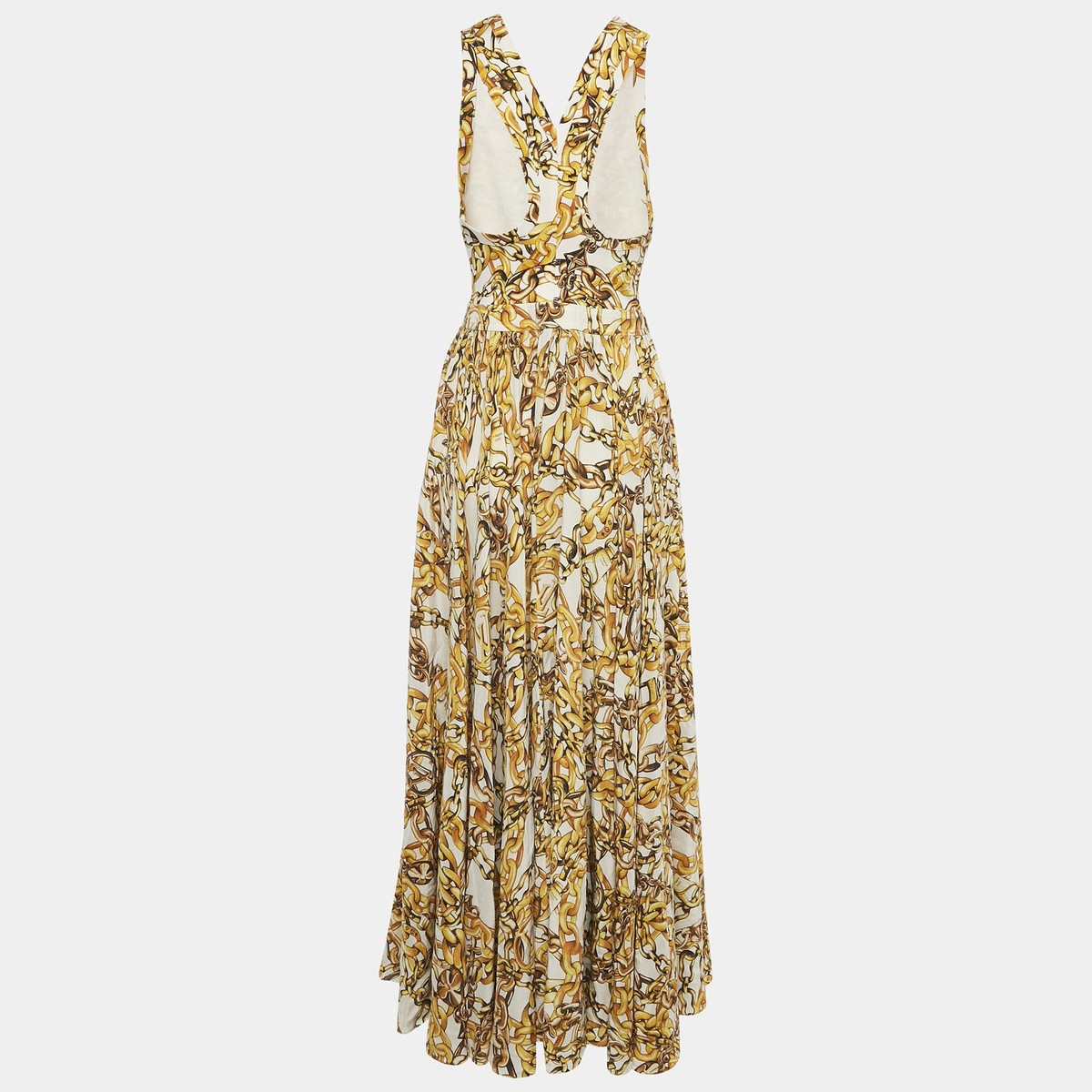 luis vuitton dress 全体的に黄ばみ　34 Louis Vuitton Yellow Chain Print Silk Blend Sleeveless Maxi Dress