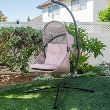 Barton Outdoor Hanging Egg Chair Collapsible Chair Patio Egg Chair W/ Cushion