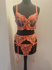 Liliosa Coral Pink 3-Piece Floral Lingerie Set Brand  New