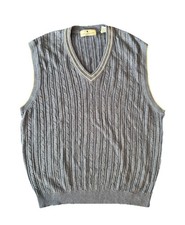 John Ashford Golf Grandpa Sweater Vest Blue With White Trim Linen Blend Size XL