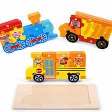 Holz Puzzle Set Kinder Lernspielzeug Zug, Bus...