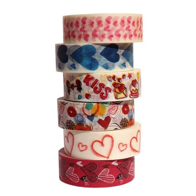 WANDOUJIA 6 Rolls Heart Washi Tape Set, Sweet 0.6'' x 23ft, Multicolour