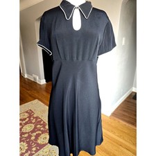 90s Vintage Black White Piping Babydoll Dress Express Side Zip Keyhole Size11/12