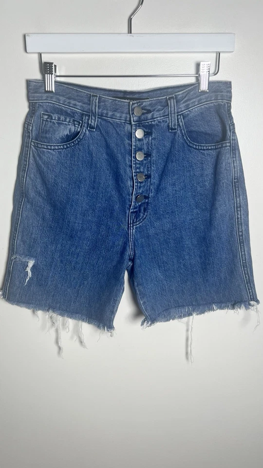 J Brand женщин 27 джинсовой ткани необработанный кромки кнопка мухи высоты Бермуды шорты новый без ЯРЛЫКОВ - Изображение 2 из 4