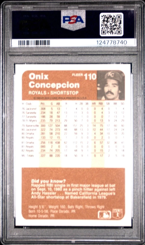 1983 FLEER ONIX CONCEPCION #110 KANSAS CITY ROYALS PSA 10 - Image 2 of 2