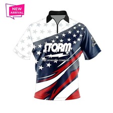 Custom Name Storm American Sport Wave Bowling Jersey Zip Polo Shirts S-5XL