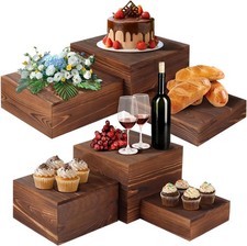 6 Pcs Wooden Risers Display Stands Set - Rustic Wood Cake Stands Nesting