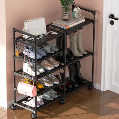 Shoe Rack Organizer, 5-Tier Large Shoe Stand with Wheels Easy to Mobile Tall ...