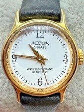 Ladies Acqua Gold Tone Water Resistant Quartz Watch New Battery