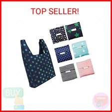 6 Pack Reusable Shopping Grocery Bags with Pouch Foldable, Washable , 35LB Weigh