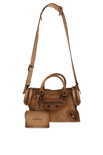 BALENCIAGA Le City Small $2590 Camel Suede Top Handle Bag New & Authentic