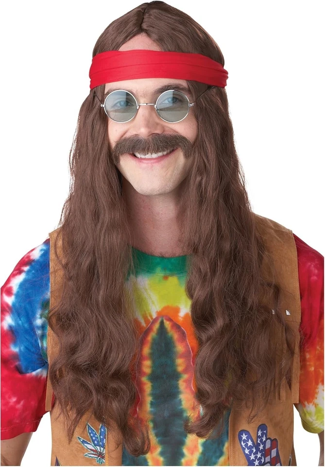 Divertido conjunto de peluca y bigote hippie para hombre - Perfecto para festivales y fiestas Foto 2 de 2