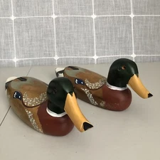 Emson Wooden Duck Decoy Mallard Drake Glassy Eyes 14” Sculpture Vintage Taiwan