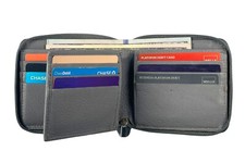 RFID Mens Zip-Around Wallet Bifold Slim Credit Card Holder Secure Organizer