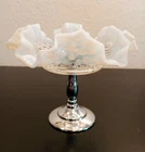 Blue Op Hobnail Compote Vintage Blue Opalescent On Chrome Stand Fenton?