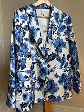 Christian Lacroix Blue White Floral Chrysanthemum Blazer Jacket Xs Bin-q