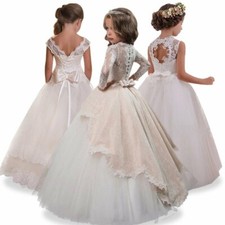 New Sleeveless Lace Bridesmaid Flower Girls Dress Wedding Party Kids Clothes