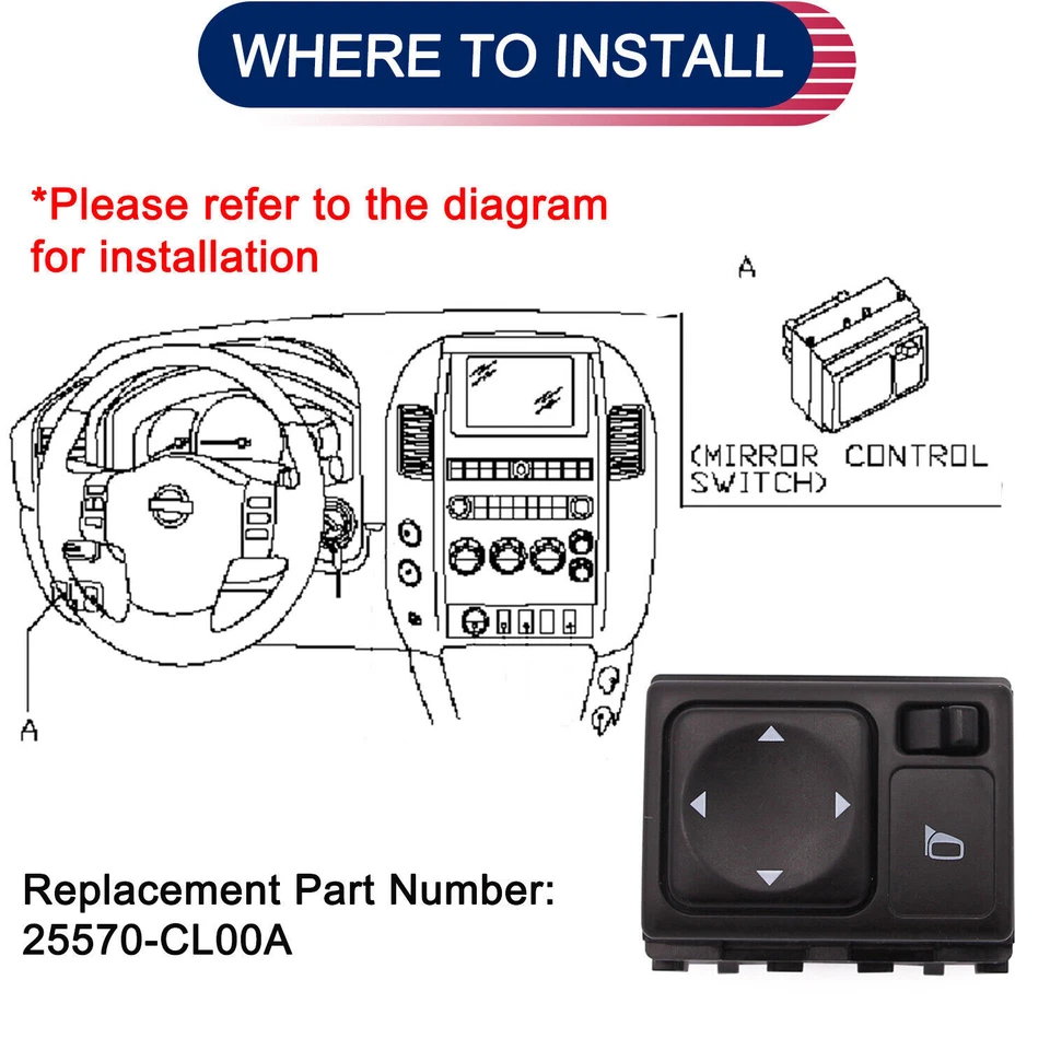Nuevo interruptor de vidrio espejo retrovisor para 05-19 Nissan Titan Pathfinder Frontier EE. UU. Foto 3 de 4