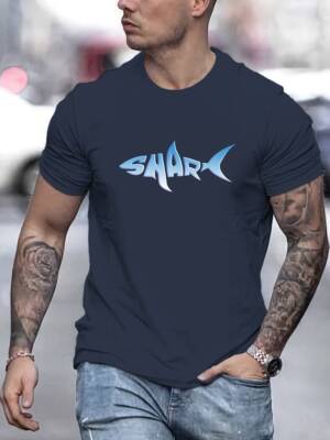 Shark T-Shirt Herren Damen Unisex Grafik Tee Baumwolle Freizeit Gym Top Sommer Training